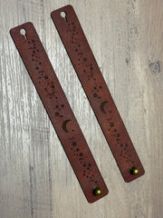 Crescent Moon & Starts Leather Ruler Cuff with Bronze Stud